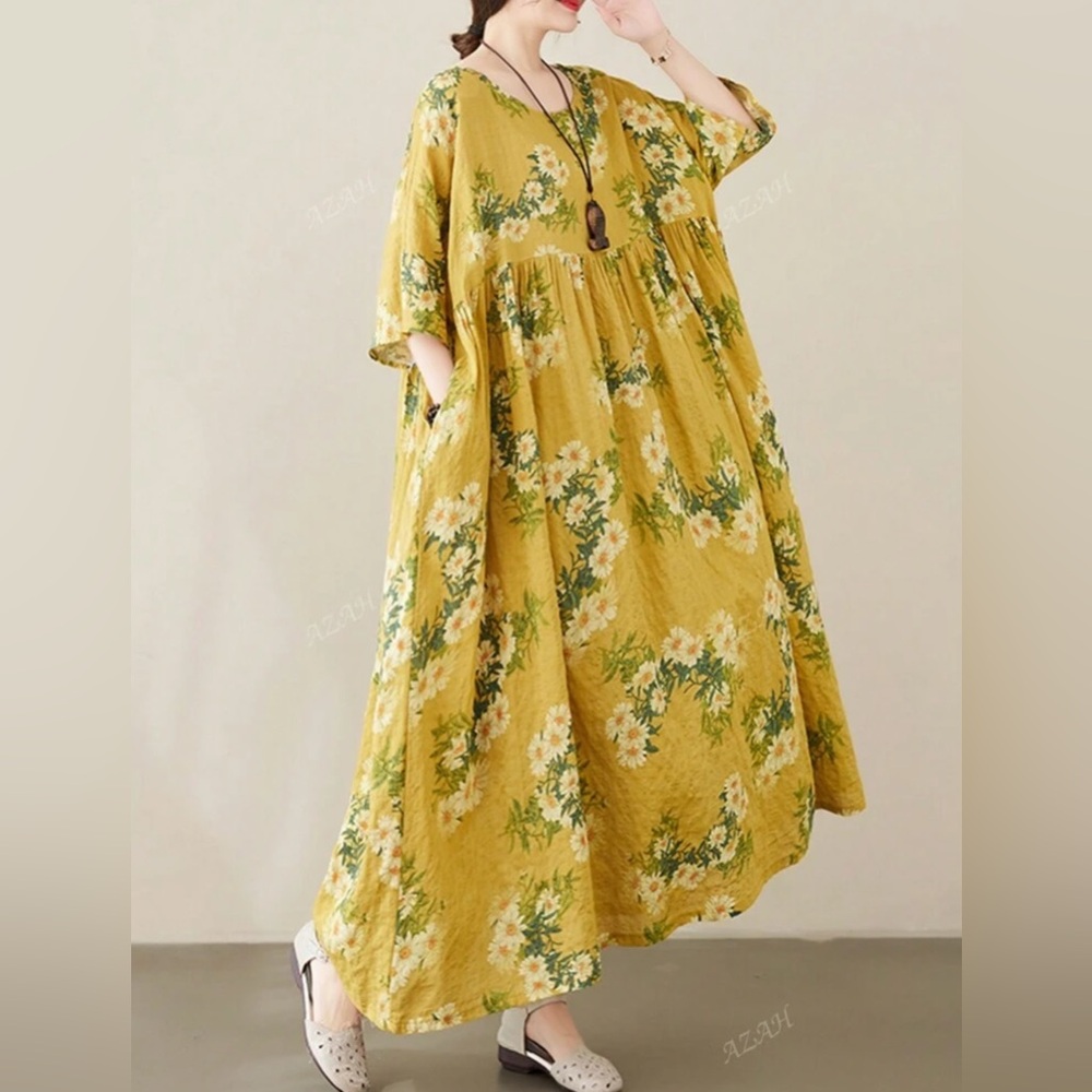 Boho Floral Yellow Maxi Dress